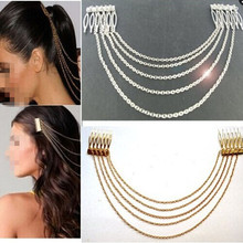 Fashion Punk Hair Cuff Pin Clip 2 Combs Tassels Chains Headband Silver/Gold Wedding Accessories Hair Jewelry JWD131 2024 - buy cheap
