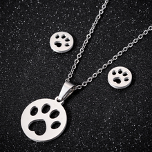 Dainty Pet Paw Necklace Cute Animal Dog Cat Paw Round Ear Studs for Women Jewelry Set Simple Lovely Birthday Jewelry Gift 2024 - buy cheap