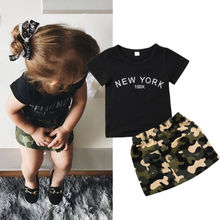 2PCS Newborn Toddler Baby Girls Clothes Set Casual Short Sleeve Letter Tops T-shirt Camouflage Skirts Summer Ouffit 2024 - buy cheap