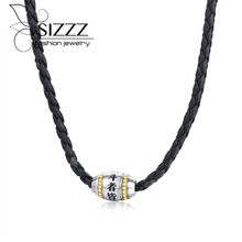 Sizzz colar de titânio masculino, colar de três cores mantra dourado com corda preta 2024 - compre barato