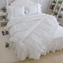 Jogo de cama de luxo com rugas pesadas, jogo de cama com bordado, renda, edredom, lençol, fronha, princesa 2024 - compre barato