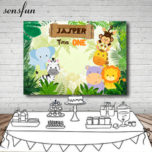 Sensfun  Safari Jungle Party Photography Backdrop Cartoon Animals Tropical Backgrounds Photo Studio 7x5FT Vinyl Polyester 2024 - buy cheap