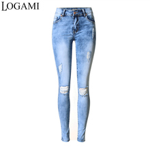 LOGAMI синие джинсы, женские рваные узкие джинсы, эластичные джинсы для женщин 2024 - купить недорого