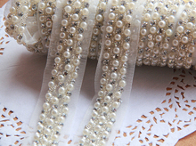 1 Yard 2cm Off-white Beaded Rhinestone Fabric Polyester Venise Lace Embellishments Trim Sewing Craft LW0037 2024 - buy cheap