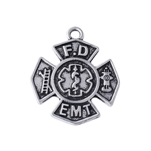 Antique Silver Plated Zinc Alloy Metal Firefighter Fire Dept Department Charm and Pendant 2024 - buy cheap