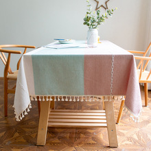 Высококачественная хлопковая льняная скатерть, синий жаккардовый тканый полосатый обеденный стол, ткань, Нежный кружевной декоративный домашний текстиль, настольный чехол 2024 - купить недорого