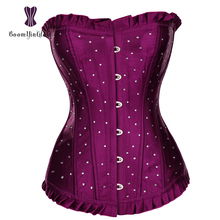 Waist Trainer Corset Satin Push Up Overbust Top Purple Rhinestone Corselet Sexy Lingerie Lace Up Bustiers Satin Busk Gorset Sexy 2024 - buy cheap