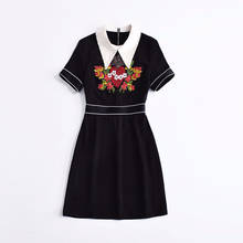 2018 Runway Dresses Black Summer Embroidery Beads Short Sleeves High Quality  Women's Dress Vestidos De Festa 1303 2024 - buy cheap