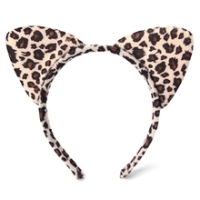Faixa de cabeça infantil de pelúcia, faixa de cabeça tipo leopardo, orelha de gato, para cosplay, festa 2024 - compre barato