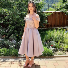 Off Shoulder Blush Pink Tea Length Prom Dress 2019 New Arrival Women Formal Party Gowns Delicate Beading Cocktail Party Dress 2024 - buy cheap