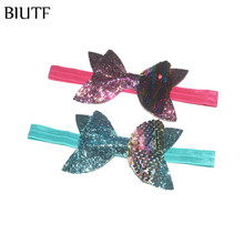 30pcs/lot 4*2.4 inch Half Reversible Glitter Sequin Bow with Elastic Ribbon Headband Girl Chic Headwear Fit All Age HB043 2024 - buy cheap