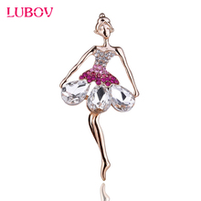 LUBOV 2018 Fashion Ballerina Ballet Dancer Girl Brooches Full Colourful Cute Angle Brooches Pins Multicolor crystal Gold Color 2024 - buy cheap