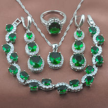 Aaa qualidade zircônia verde joias de casamento conjunto joias de cristal bracelete colar pingente brincos anel yz0120 2024 - compre barato