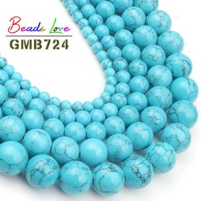 Wholesale Blue Turquoises Howlite Stone 4 6 8 10 12mm Round Loose Beads for Jewelry Making DIY Bracelet Necklace Jewellery 15'' 2024 - buy cheap
