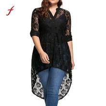 Plus Size Solid Top Blouse Women V Neck Long Sleeve Lace Shirt Perspective Button Up Blouse Loose Casual Female Tops /PY 2024 - buy cheap