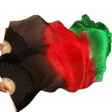 1 Pair 100% Real Silk Belly Dancing Long Fans Handmade Dyed High Quality Silk Belly Dance Fans Gradient Colors Black+Red+Green 2024 - buy cheap