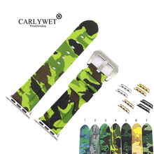 CARLYWET 38 40 42 44mm Camo Brown Green Light Substituição Strap Pulseira de Pulso De Borracha De Silicone Puro Para Iwatch Série 4/3/2/1 2024 - compre barato