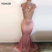 Transparente vestido longo de sereia, cristais de pescoço alto, contas luxuosas, vestido de festa feminino, 2018 2024 - compre barato