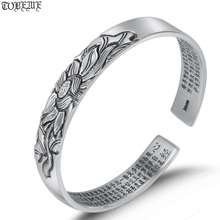 Pulseira de lótus da siver 100%, pulseira de prata pura do coração budista sutra, bracelete feminino de lótus prata 999 2024 - compre barato