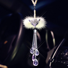 Bling Car Hanging Accessory For Girls Crystal Pendant In Car Rearview Mirror Auto Interior Decor Diamond Fox Luxury Car Pendant 2024 - buy cheap