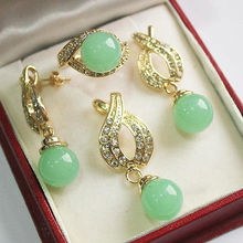 Nobility Woman natural Jewelry Beijing, China AAA 12mm Green gem Pendant Necklace Earrings Ring Set  Set Grad -jewelry 2024 - buy cheap