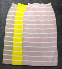 High Quality Elastic S-L Black Yellow Beige Pink White Striped Women Slim Ladies Sexy Bodycon Rayon Bandage Skirts 2024 - buy cheap