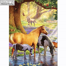 Pintura de diamantes de imitación redondos, punto de cruz, caballos, 100% 2024 - compra barato