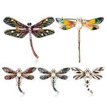 Crystal Imitation Pearls Dragonfly Brooches Lady Vintage Animal Pin Charming Jewelry 5 Colors Available Scarf Gift 2024 - buy cheap