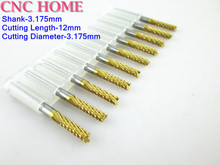 10pc 3.175*3.175*12MM Titanium Coated Carbide PCB Cutter, End Mill for PCB Circuit Board Milling Drilling Cutting, Carbide Tools 2024 - buy cheap