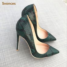 Fashion Green Serpentine Pointed 12cm High Heels Sexy Stiletto Party Shoes Woman Dressing High Heeled Pumps Shallow 8cm heel 2024 - buy cheap