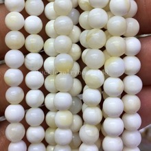 Espaciadores redondos Chequ para mujeres y hombres, cuentas sueltas de 6mm de concha blanca y amarilla Natural, joyería hermosa, envío gratis, G8108 2024 - compra barato