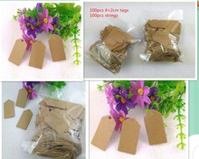 100X 4*2cm Brown Kraft Paper Tag Rectangle Scalloped Head Label Luggage Wedding Note Tag With String DIY Blank Price Hang Tags 2024 - buy cheap