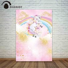 Allenjoy-telón de fondo con diseño de unicornio y arcoíris para fotografía, Decoración de mesa de postres, cumpleaños, estrellas doradas, fotomatón de fondo rosa 2024 - compra barato