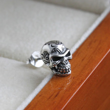 Handmade 925 pure silver skull earing man earring thailand silver skeleton stud earring 2024 - buy cheap