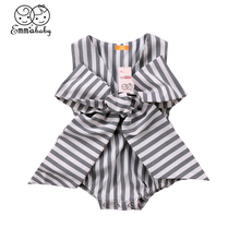 2018 new cute babies striped bowknot bodysuits Fashion Newborn Baby Girl Bow Sleeveless Stripe Bodysuit Jumpsuit Clothes Outfits 2024 - buy cheap