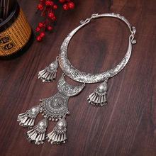 LosoDo Ethnic style retro tassel bell Miao silver Big collar gem necklaces pendants exaggeration dance accessories Original 2024 - buy cheap