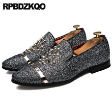 Prom Men Loafers Cheap Metal Brand Runway Black Glitter Shoes Casual 2021 Patent Leather Pointed Toe Rivet Stud Sequin Slip On 2024 - buy cheap
