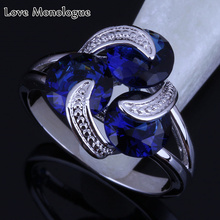 Amor monólogo design exclusivo 3 partículas azul cristal jóias cor prata anel feminino h0095 transporte rápido 2024 - compre barato