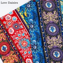 Cotton/Linen Ethnic Style RED BLUE Leaves and Flowers Round Stripe Fabric for Tablecloth Curtain Cushion Apparel Cheongsam Craft 2024 - buy cheap