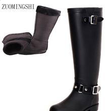 Rain Boots Women wellies Rubber Galoshes Women Gumboots with Red Zip Zipper and Warm Liner  Horse Riding Boots 2024 - buy cheap