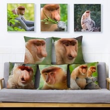 Nasalis larvatus Print Throw Pillow Cover 45*45cm Proboscis Monkey Cushion Covers Linen Pillow Case Car Home Decor Pillows Cases 2024 - buy cheap