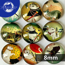 8mm round cat pictures glass cabochon mixed patterns fit cameo base setting for jewelry embellishment flatback 100pcs/lot 2024 - buy cheap