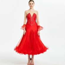 Vestidos de baile de salón para mujer, traje de baile de Vals, estándar, diamantes de imitación, Rojo 2024 - compra barato