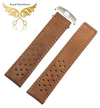 Watch accessories 22mm Brown Genuine Leather Watch Band Starp Bracelets Silver Butterfly Stainless Steel Clasp Buckle 2024 - buy cheap