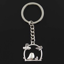 Fashion Birdcage Bird Flower 25x26mm Pendant 30mm Key Ring Metal Chain Silver Color Men Car Gift Souvenirs Keychain Dropshipping 2024 - buy cheap