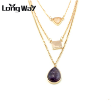 LongWay Multilayer Necklace Women Purple Crystal Pendant & Necklace Gold Color three Chain Necklaces For Women SNE160064103 2024 - buy cheap