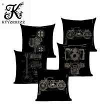Home Retro Black Linen Blend Cushion Covers Sofa camera guitar Square Pillowcases bicycle Car Decorative Throw Pillow Case 2024 - buy cheap
