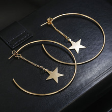 Personality Super Big Circles Hoop Earrings For Women Fashion Gold Color Jewelry Trendy Retro Big Round Circle Star Earrings 2024 - buy cheap