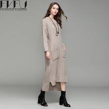 Fashion 2018 Winter Autumn Dress Women Elegant Solid High Low Long Sleeve Dresses Loose Casual Knitted Long Sweater Dress 2024 - buy cheap