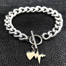 2021 Punk Rock Stainless Steel Bracelet for Women Electrocardiogram Heart Silver Color Bracelet Bangle Jewelry bracciale B17842 2024 - buy cheap